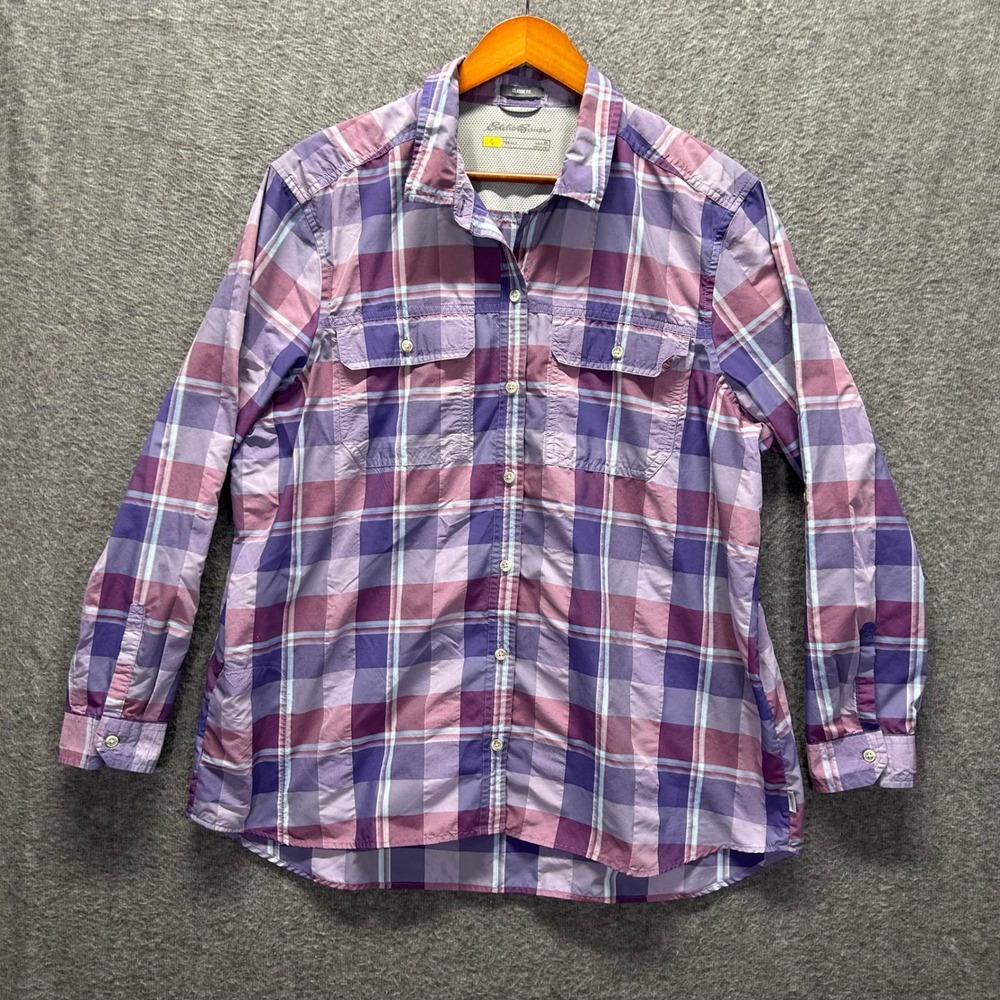 Eddie Bauer Travex Womens XL Purple Plaid Long Sleeve Button Down Hiking Shirt - Picture 2 of 9